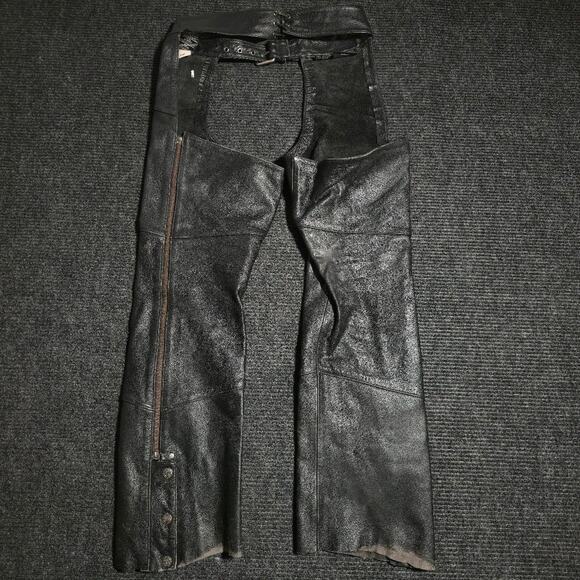 Unisex Black Worn Harley Davidson 100% leather chaps. Size M - Picture 2 of 5
